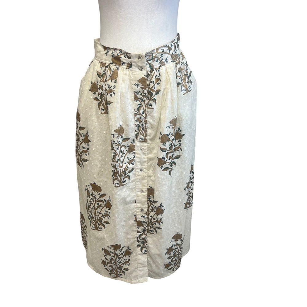 Prairie Midi Skirt Sz M Button Front Eyelet Floral Boho Cottagecore Coastal